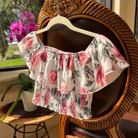 Girls Shirred Floral Tube Crop Top - Picture 4 of 14